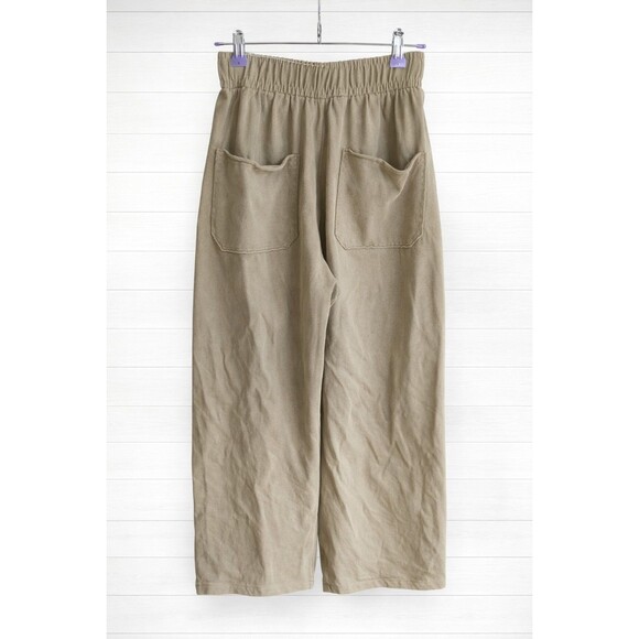 Zara Women's High-Waisted Beige Cotton Wide Leg Elastic Waist Pant S - Picture 2 of 7